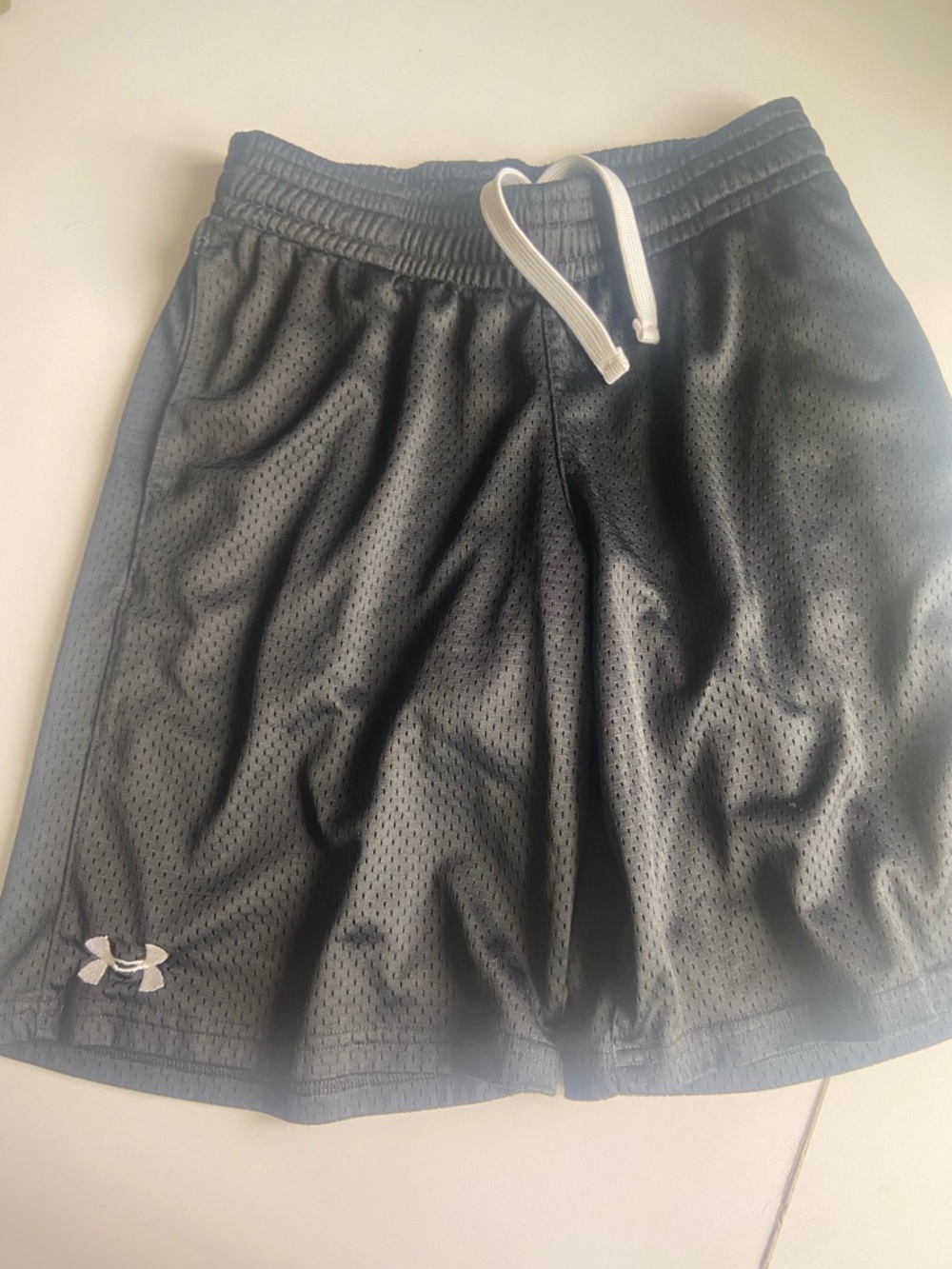 Under Armour Men’s Black Athletic Mesh Shorts with White Drawstring